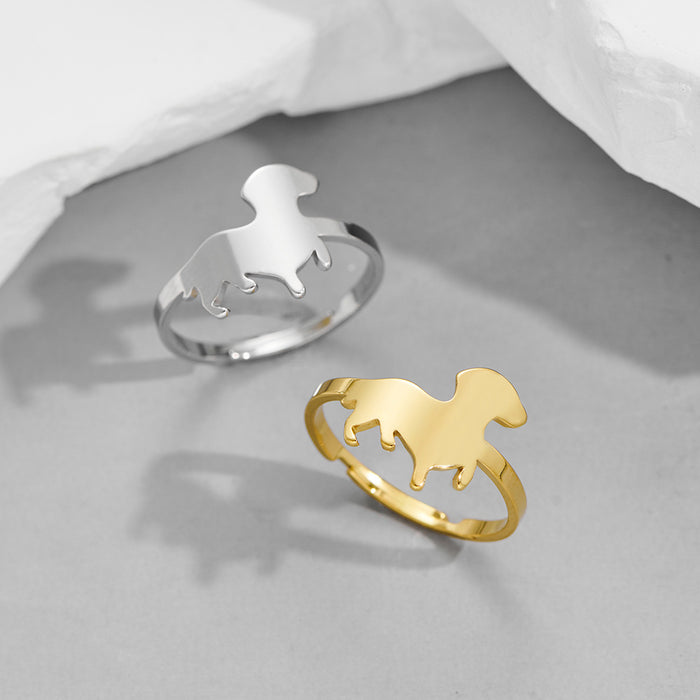 Cute puppy ring, childlike cartoon stainless steel open ring wholesale