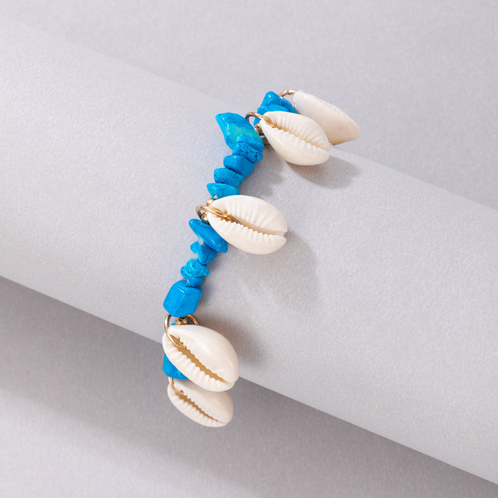 Bohemian-Style Shell and Pebble Anklet with Geometric Bead Design