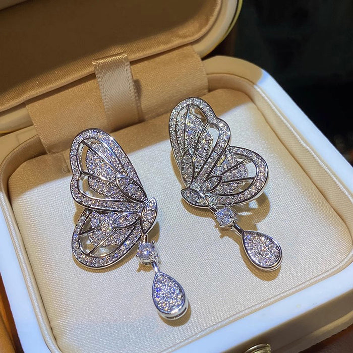 Butterfly earrings for women Micro-inlaid zircon shiny earrings