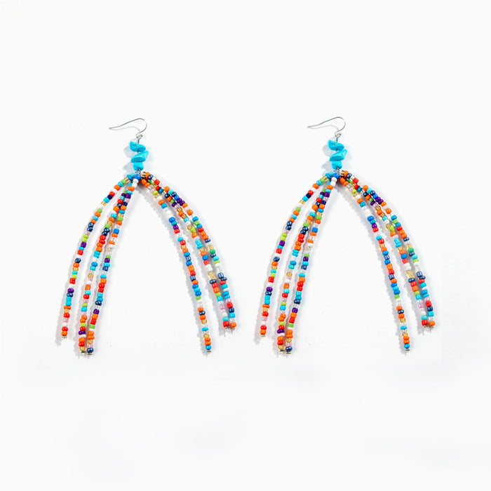 Bohemian Beaded Tassel Earrings Blue Gravel Design Earrings