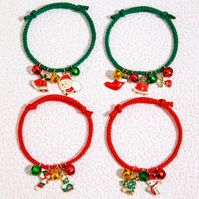 Christmas Bell Charm Bracelet Set - Red Rope Holiday Jewelry