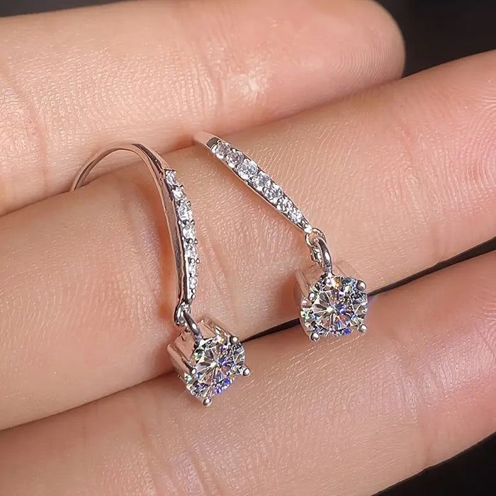 Classic four-claw simple ear hooks with diamond and zircon earrings