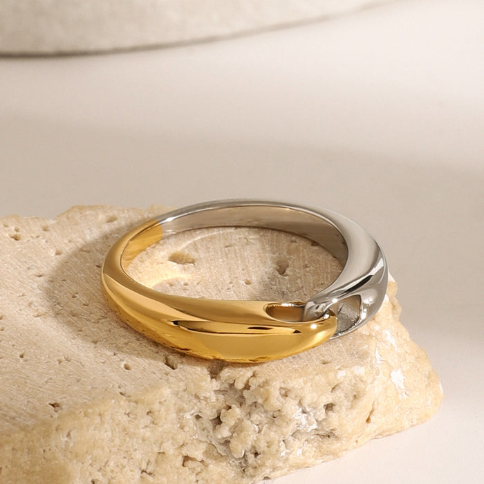 Elegant 18K Gold Plated Stainless Steel Ring with Textured Finish