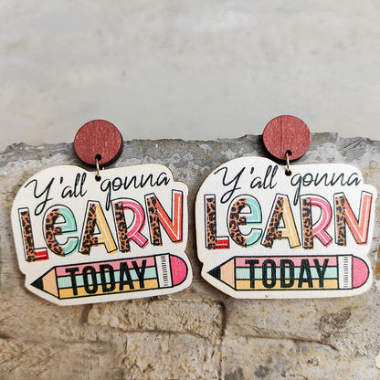 Wooden school letter earrings