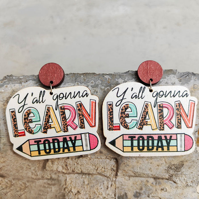 Wooden school letter earrings