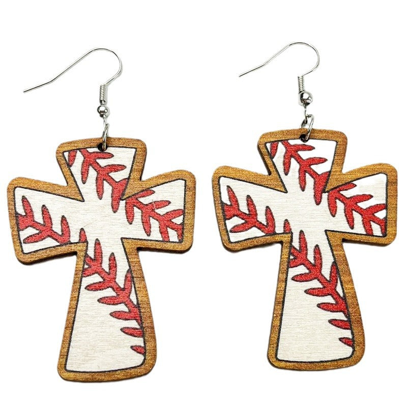 Wooden Cross Ball Earrings