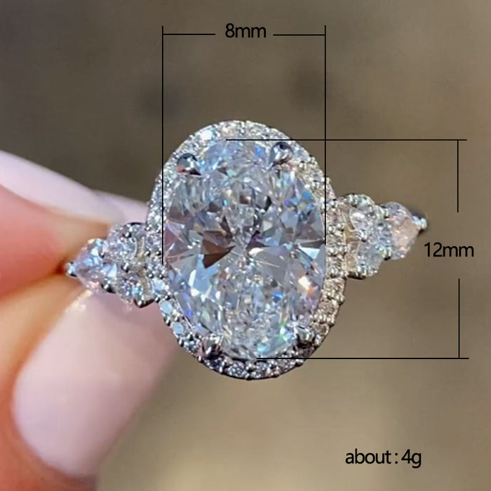 Anillo de compromiso sencillo con microincrustaciones en forma de huevo para mujer con anillo de bodas de diamantes