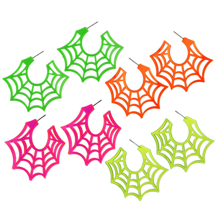 Halloween Spider Web Earrings with Punk and Fluorescent Colors