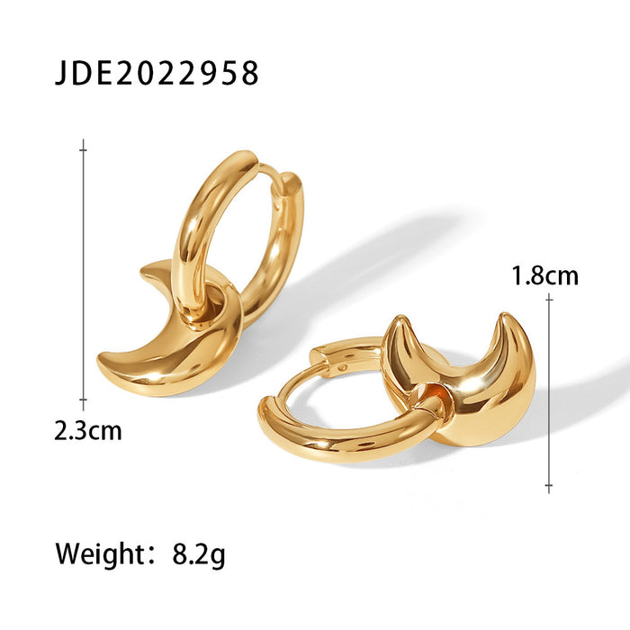 18K Gold Stainless Steel Earrings - Moon Shaped Pendant Design Jewelry