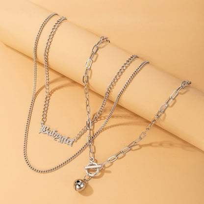 Layered Bell and Letter Chain Necklace - Trendy Multi-Layered Jewelry for Fashionistas