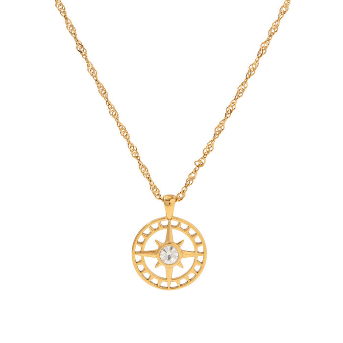 French Style Titanium Steel Necklace - 18K Gold-Plated with Eight-Pointed Star and Zircon Pendant