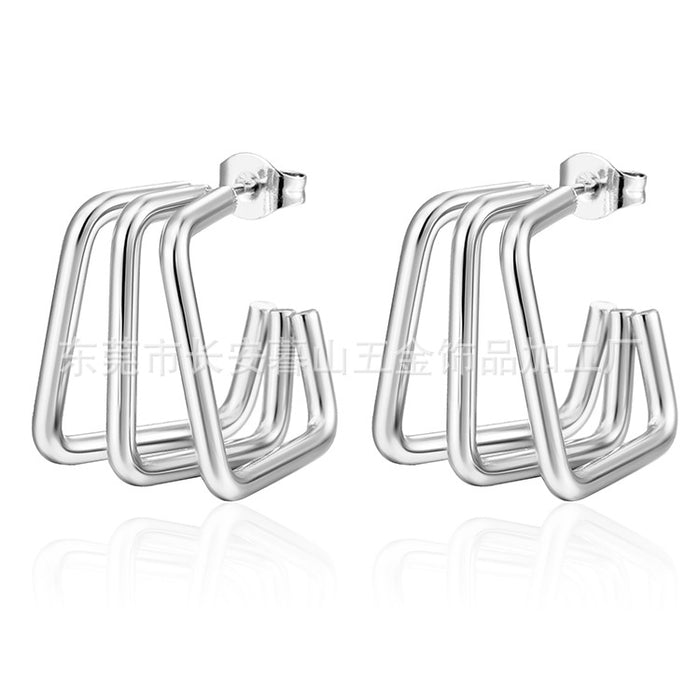 Three-line geometric earrings, irregular titanium steel earrings for women