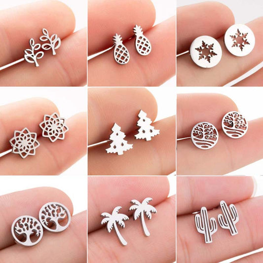 Pineapple leaf flower earrings, Bohemian personality women's children's fashion stainless steel earrings wholesale