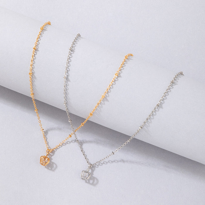 Crown Diamond Pendant Necklace with Geometric Irregular Choker Design