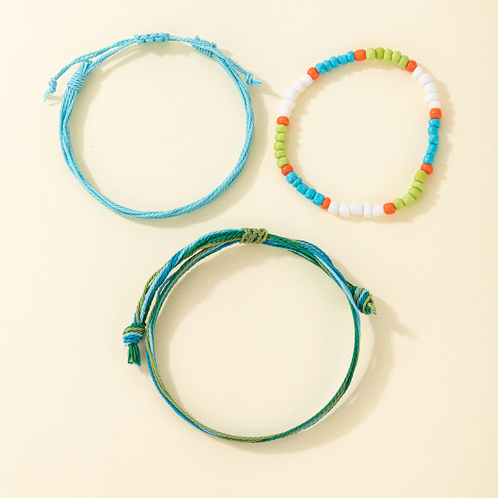 Ethnic Style Braided Multi-Layer Bracelet Set with Geometric Beads