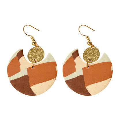 Trendy Geometric Clay Earrings - Gold Foil Design with Retro Charm