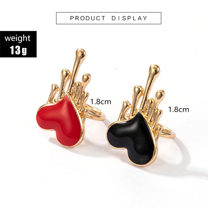 Red Heart Enamel Rings - 2pcs Set