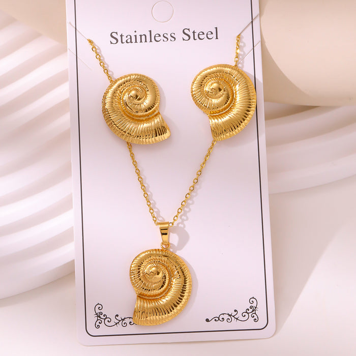 Wholesale 304 stainless steel hydraulic gold-plated earrings and necklace sets - wallojewerly 