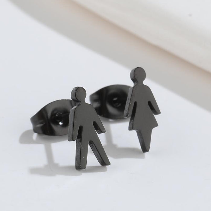 Cartoon Character Stainless Steel Stud Earrings - Cute and Fun Jewelry for Couples