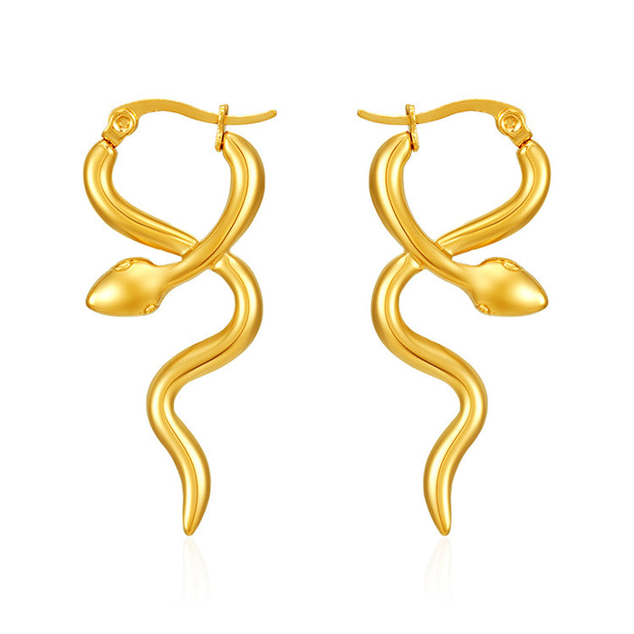 French snake earrings versatile titanium steel style simple design