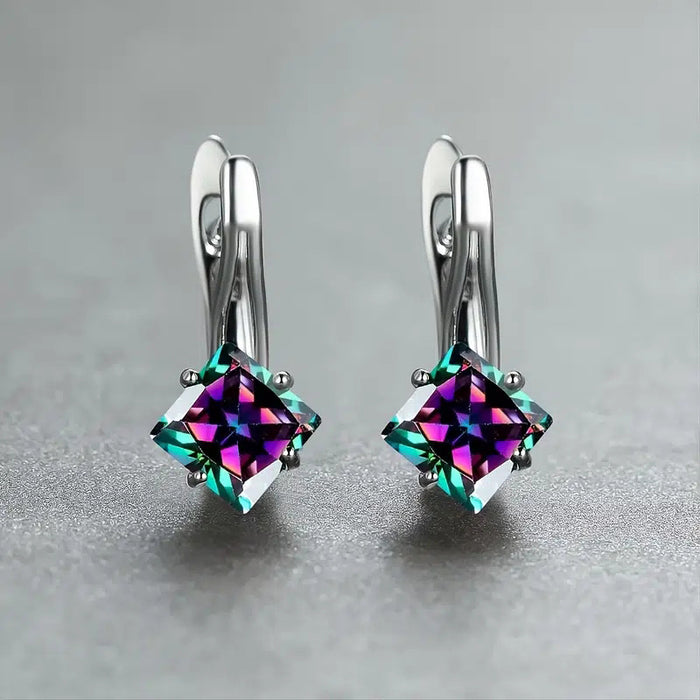 Rainbow square stone earrings simple and light luxury diamond earrings