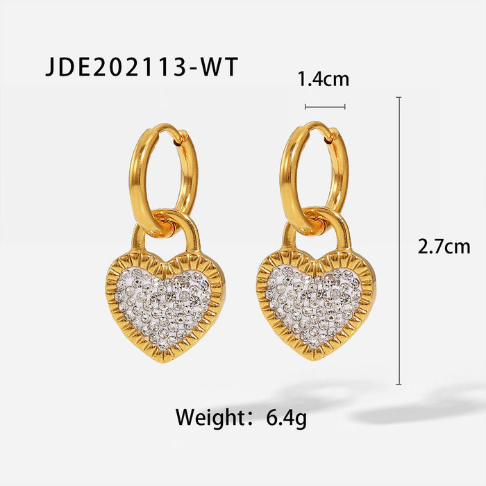 18K Gold Plated Titanium Steel Heart Drop Earrings - High Polished Unique Jewelry