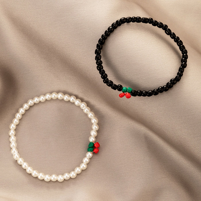 Ethnic Style Double-Layer Pearl Bracelet - Couple Black Beaded Bracelet Set