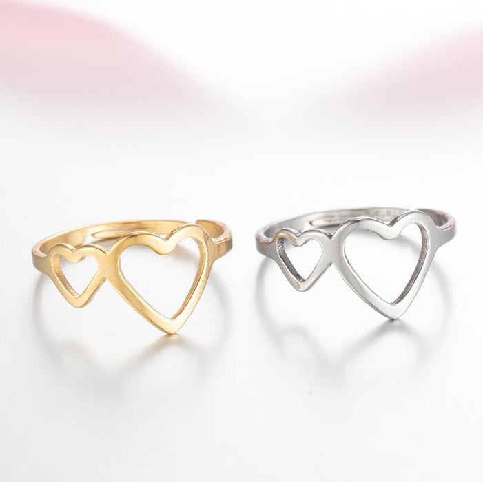 Vintage double heart rings, wholesale of 18K gold-plated open love rings