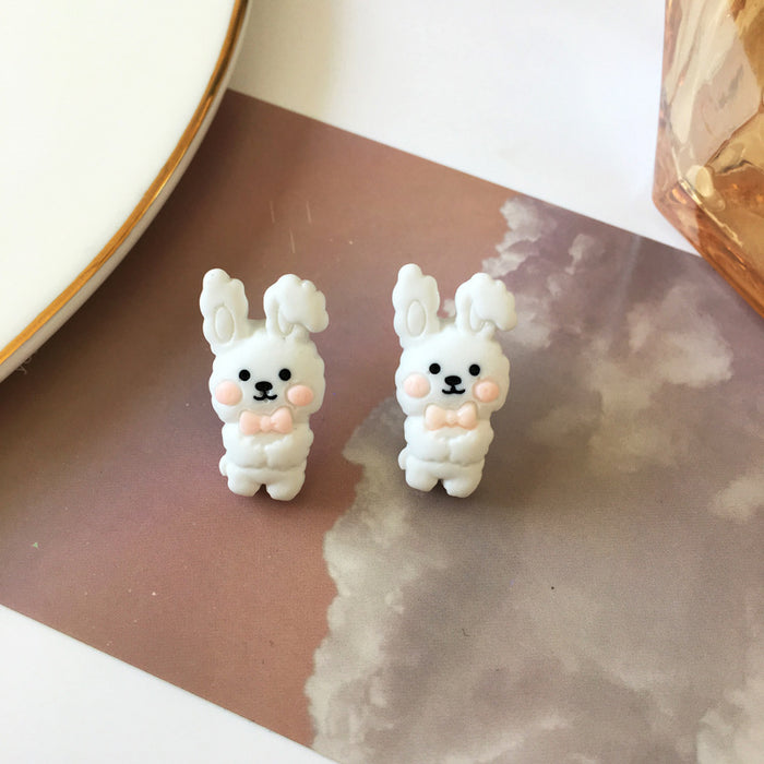 Rabbit Bear Earrings S925 Silver Needle Resin Girl Style Earrings