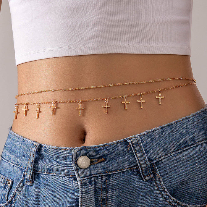 Tassel Cross Multi-layer Metal Waist Chain Vintage Body Chain