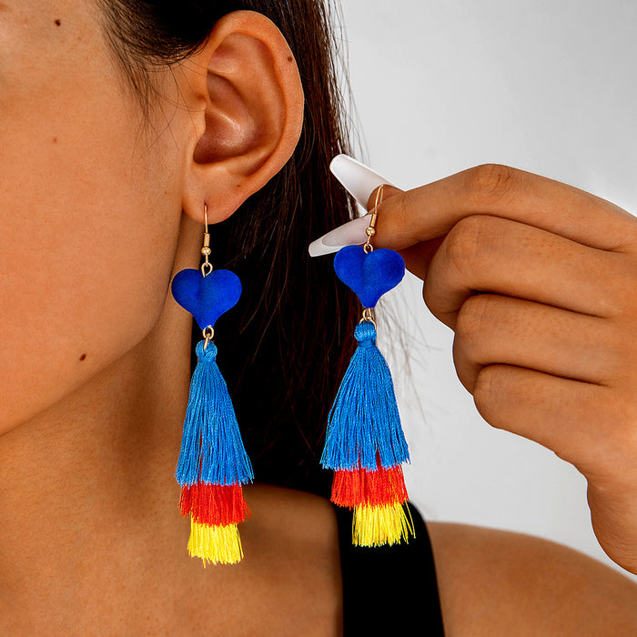 Bohemian color matching tassel earrings peach heart holiday style earrings