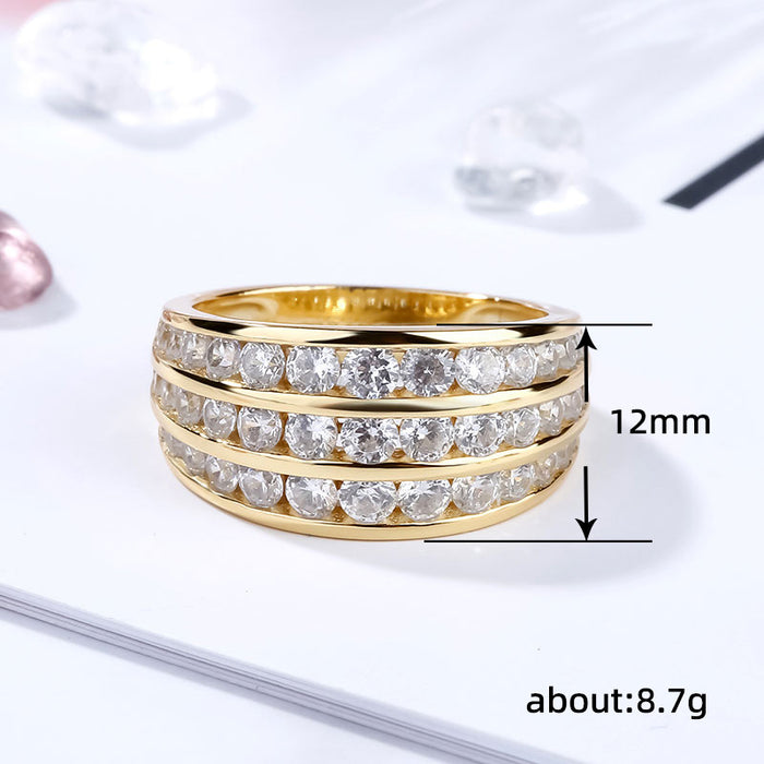 Anillo de circonitas con diamantes de tres filas para mujer, estilo moderno, anillo de diseño de nicho