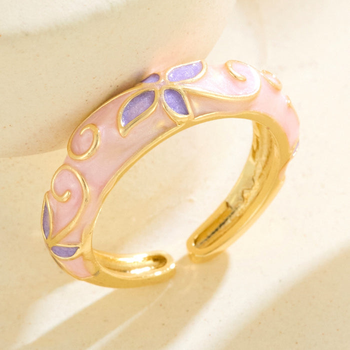 Wholesale colored enamel dripping round irregular flower bud opening rings - wallojewerly 