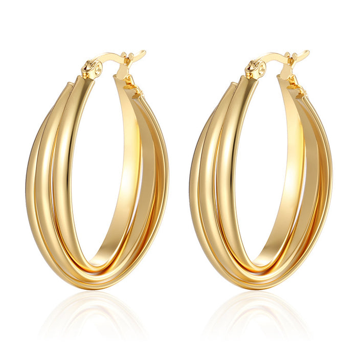 Light luxury oval earrings, stainless steel retro multi-layer stitching earrings