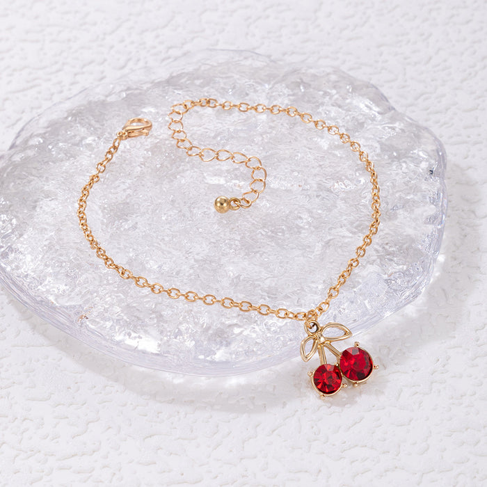 Cherry Crystal Anklet with Cute Fruit Pendant Design