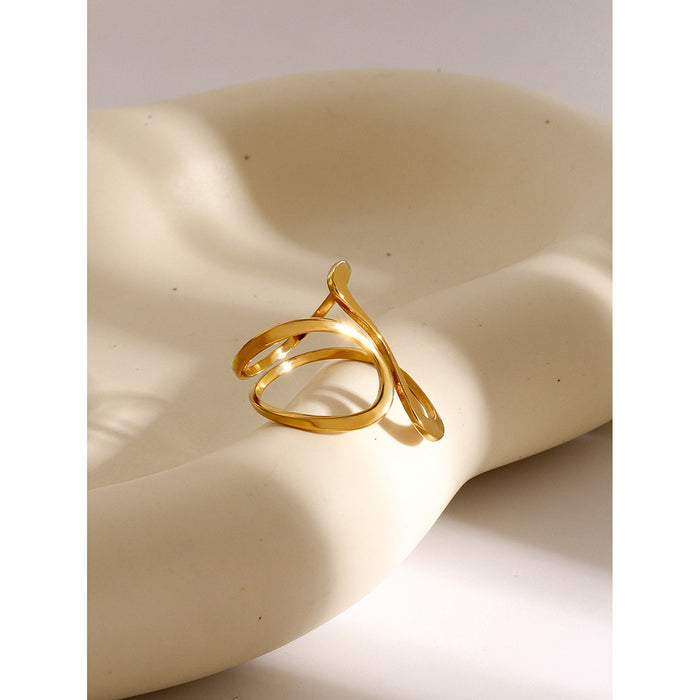 18K Gold Plated Stainless Steel Ring with Geometric Lines - Unique and Stylish