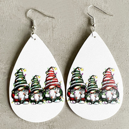 Christmas Leopard Print and Dino Text Teardrop Leather Earrings