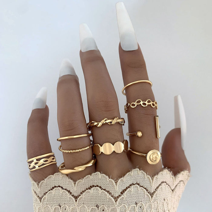 Hollow Geometric Ball Ring Set - 9-Piece Simple Fashion Rings