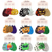 Halloween PU Leather Earring Set with Exaggerated Pumpkin and Alien Design - wallojewerly 