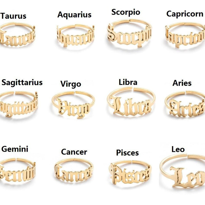 Stainless steel letter ring, European and American retro open ring wholesale