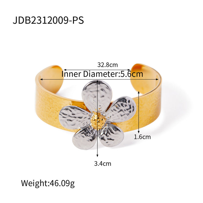 Fashionable Titanium Steel Bracelet - 18K Gold Plated Flower Open Jewelry for Women