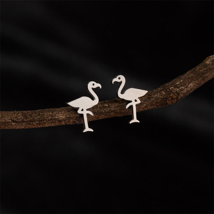 Flamingo and Swan Stainless Steel Stud Earrings - Luxurious and Elegant Jewelry