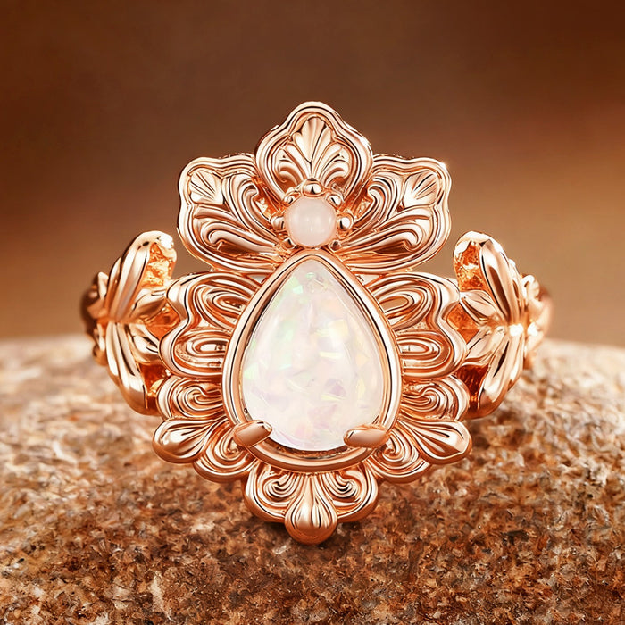 Women's round geometric imitation opal ring