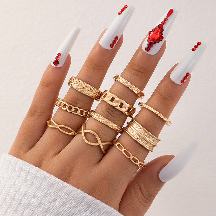 Retro Ethnic Snake Star Rings Set - 9pcs Set