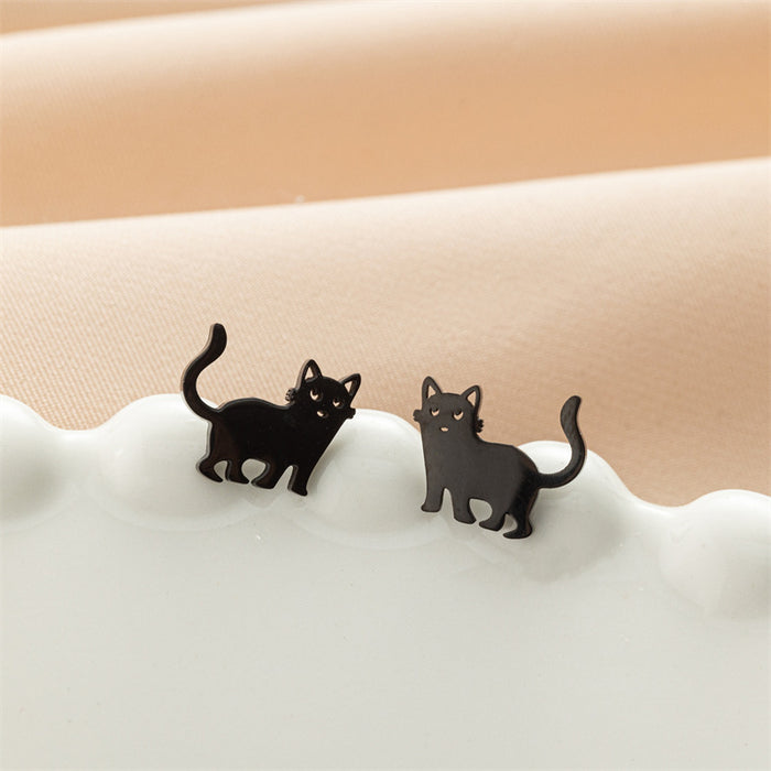 Pet Cat Hollow Stainless Steel Stud Earrings - Minimalist and Versatile Jewelry