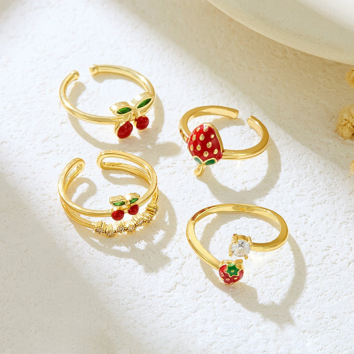Wholesale copper micro-painted strawberry and cherry open rings