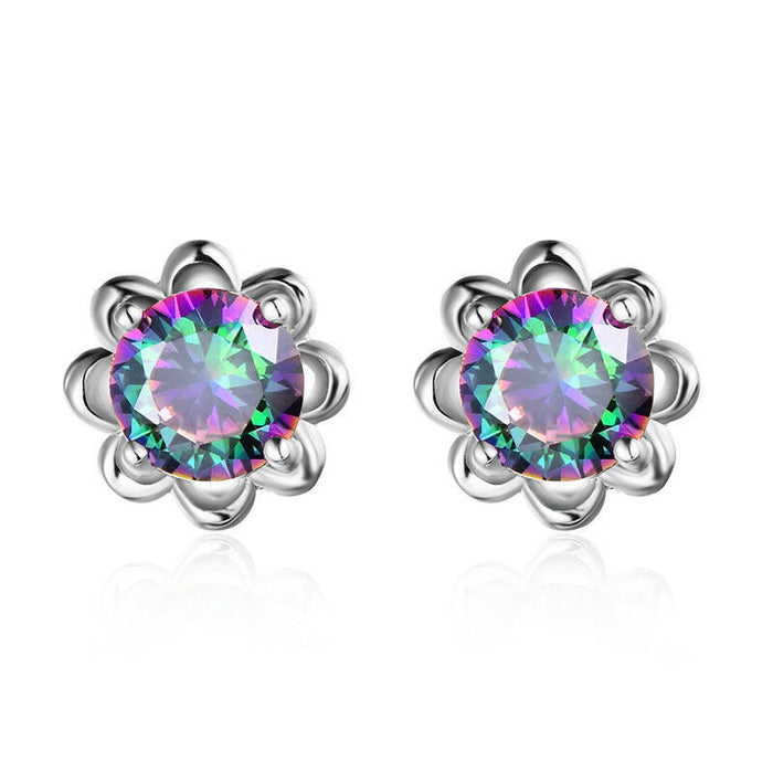 Colored diamond flower zircon earrings for women white gold plated earrings