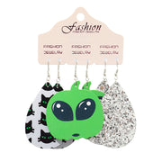 Halloween PU Leather Earring Set with Exaggerated Pumpkin and Alien Design - wallojewerly 