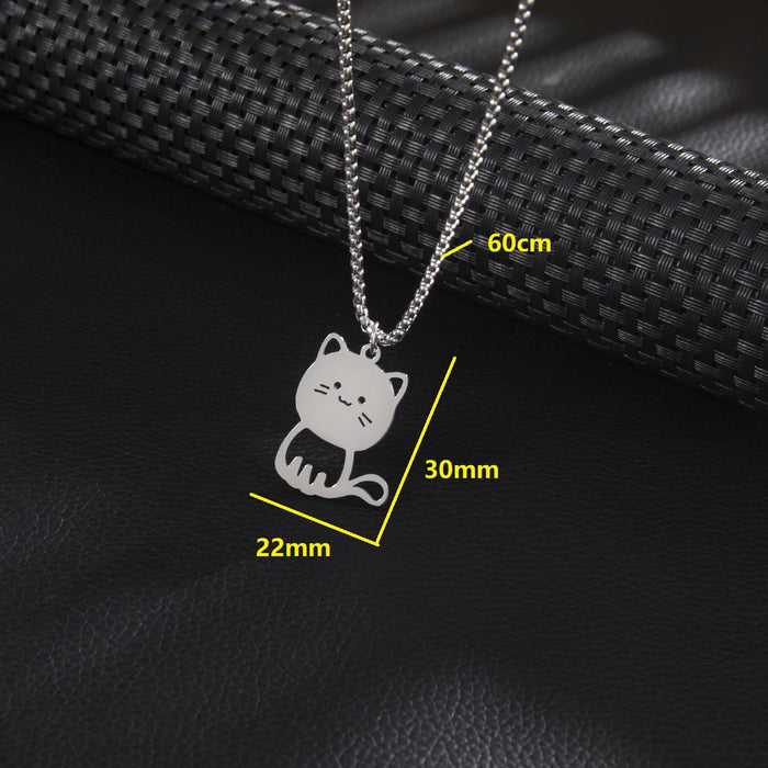 Cat pendant necklace, Yiwu new stainless steel cute cartoon animal jewelry long clavicle chain