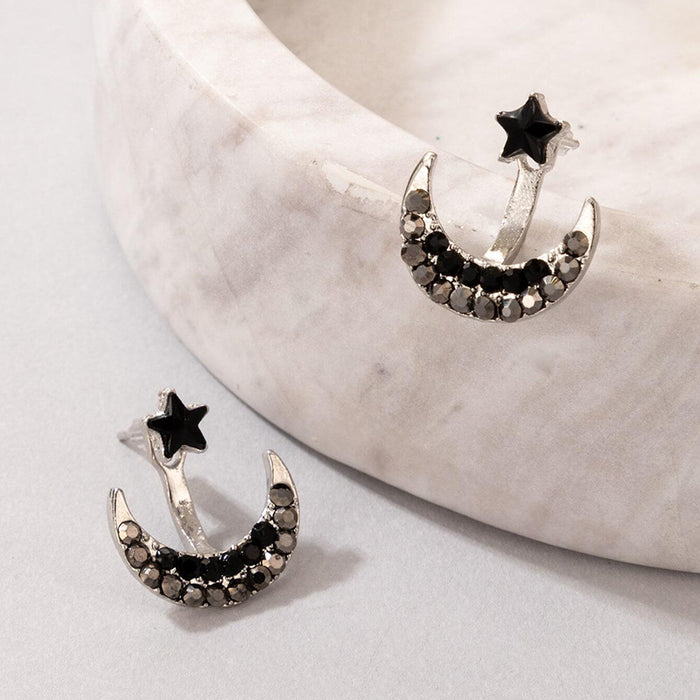 Black diamond star moon earrings geometric crescent earrings